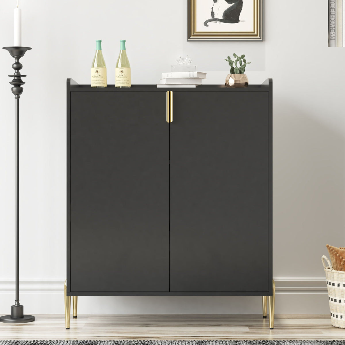 Wine Bar Cabinet with Adjustable Shelf and Soft-Closing Doors - Black or Blue