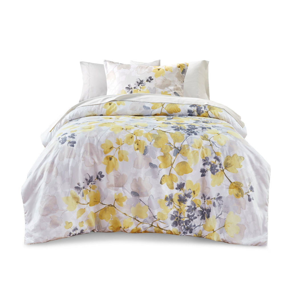 Yellow Botanical Comforter Set with Hypoallergenic Microfiber - Full