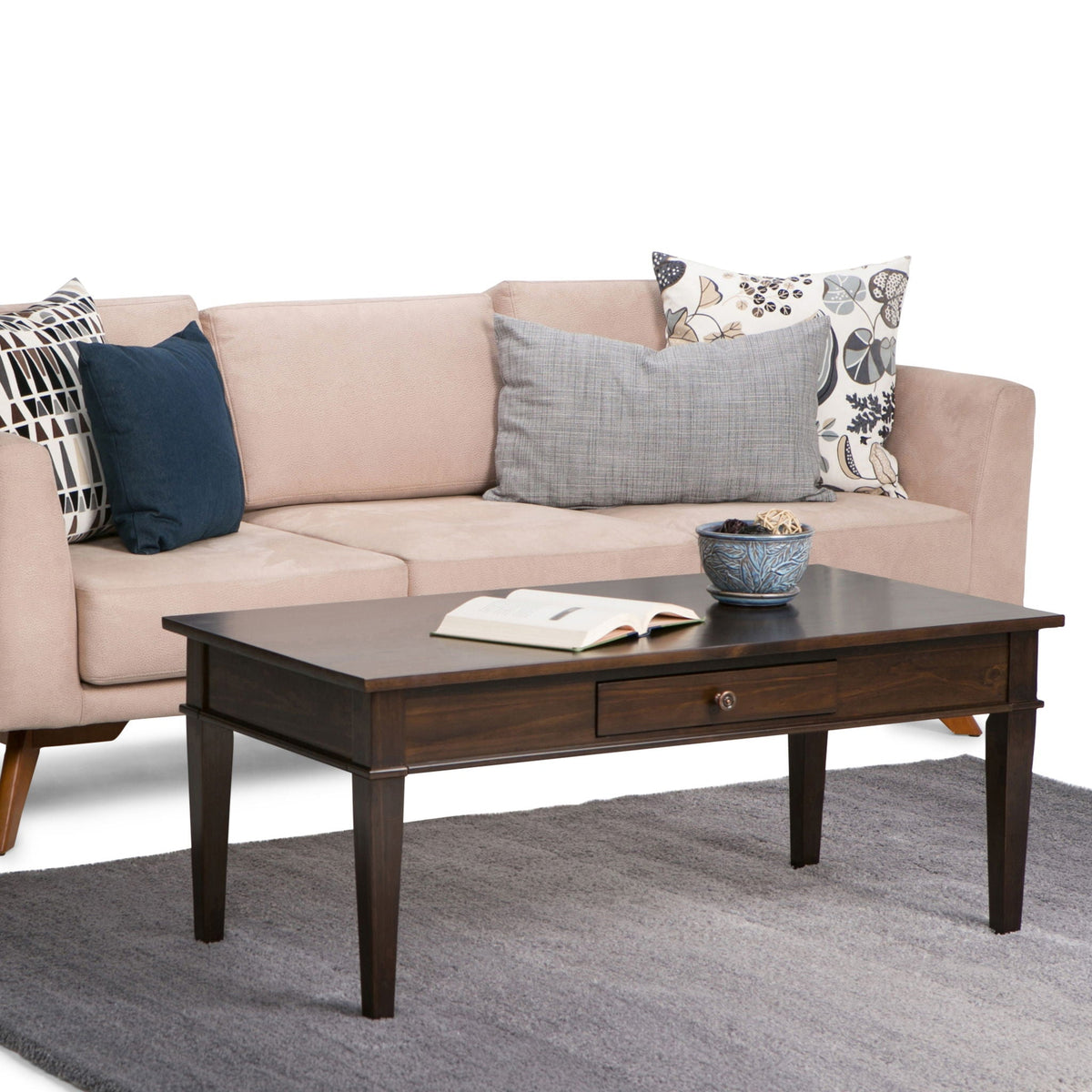 Dark Tobacco Brown Coffee Table with Storage Drawer