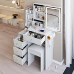 White Vanity Set with USB Power Station and Cushioned Stool