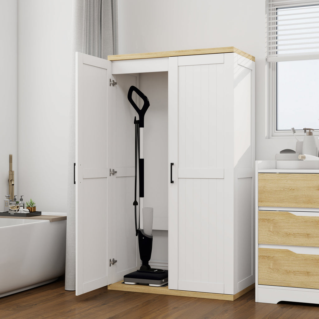 Tall Wooden Vacuum Storage Cabinet with Adjustable Shelf - White