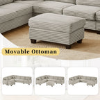 U-Shaped Upholstered Sectional Sofa with Movable Ottoman
