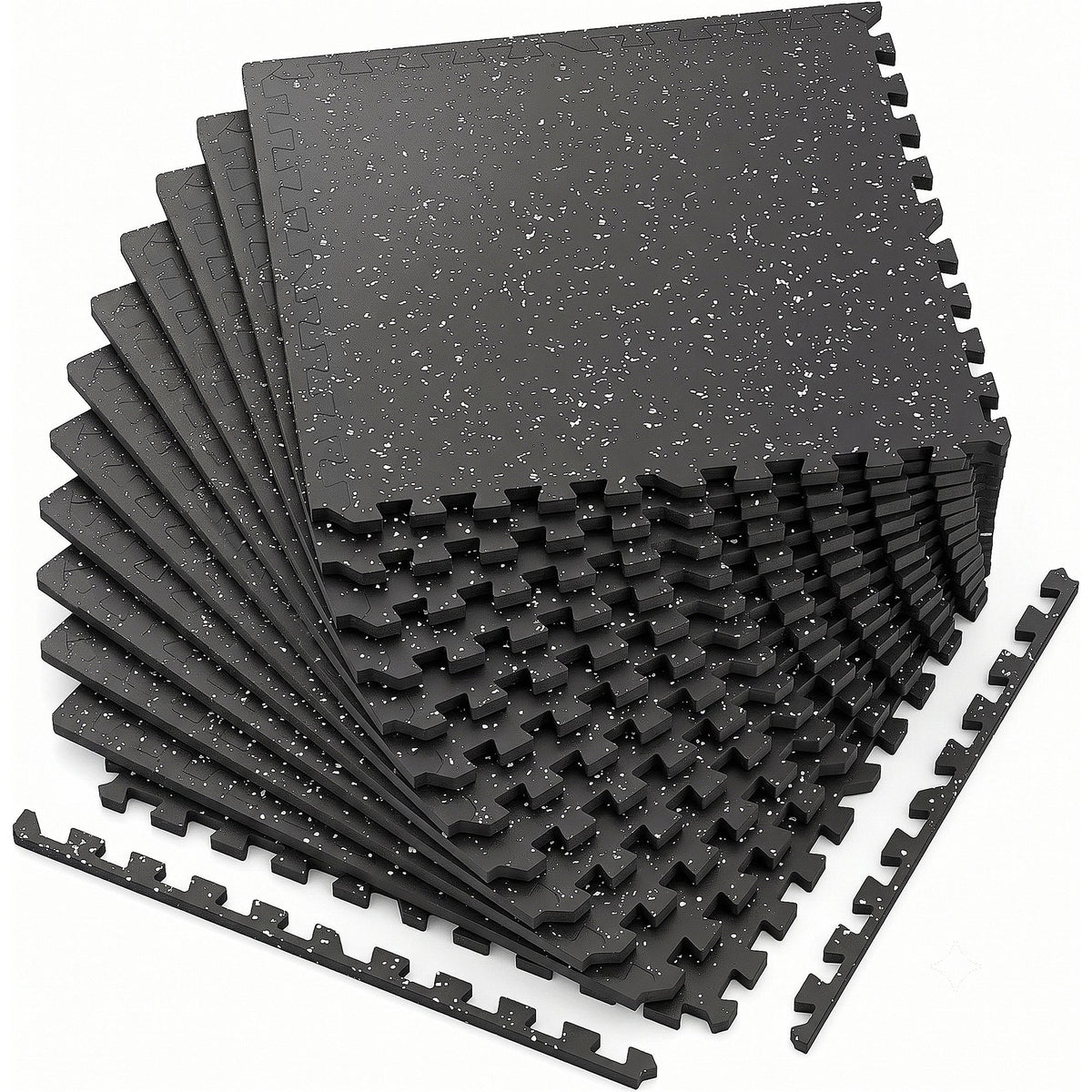 0.6 Inch Thick Interlocking Gym Floor Mats with Cushioned EVA Foam - Black White or Black+Blue