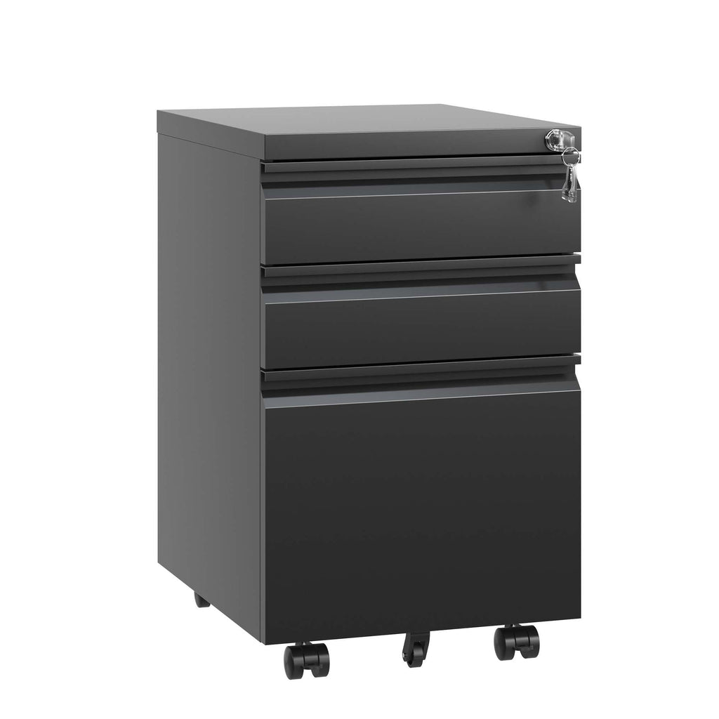 Metal Drawer Mobile File Cabinet with Lock for Secure Organization - White or Black
