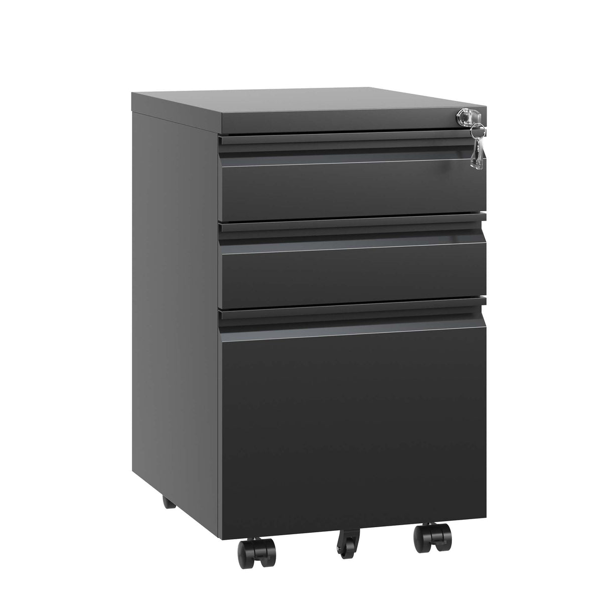 Metal Drawer Mobile File Cabinet with Lock for Secure Organization - White or Black