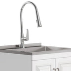 Deluxe Laundry Cabinet with Pull-Out Faucet and Stainless Steel Sink - White