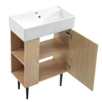 Bathroom Vanity with Single Ceramic Sink and Side Storage - Multiple Colors