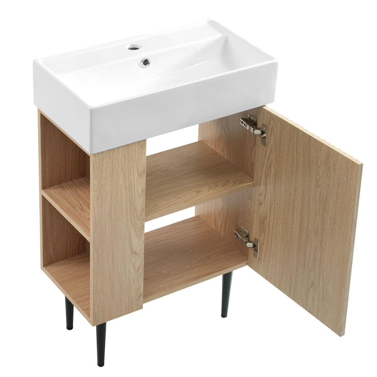 Bathroom Vanity with Single Ceramic Sink and Side Storage - Multiple Colors