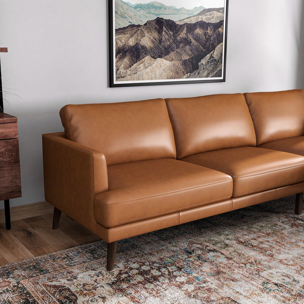 Light Brown L-Shaped Sectional Sofa with Solid Eucalyptus Wood Frame