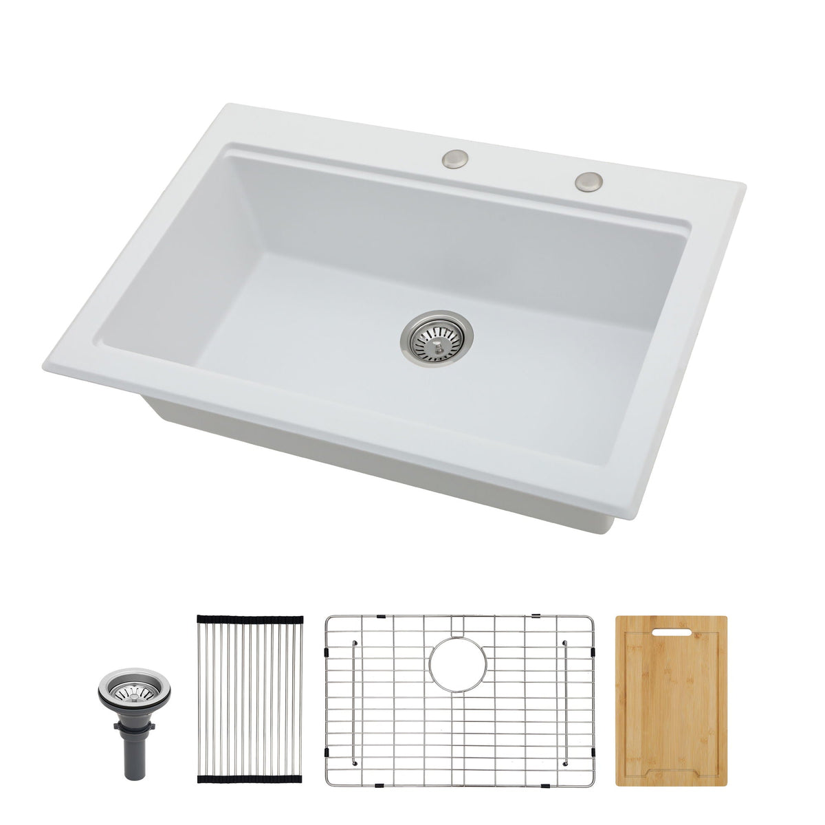 Quartz Kitchen Sink 30" x 22" Granite Composite Workstation Drop In - White