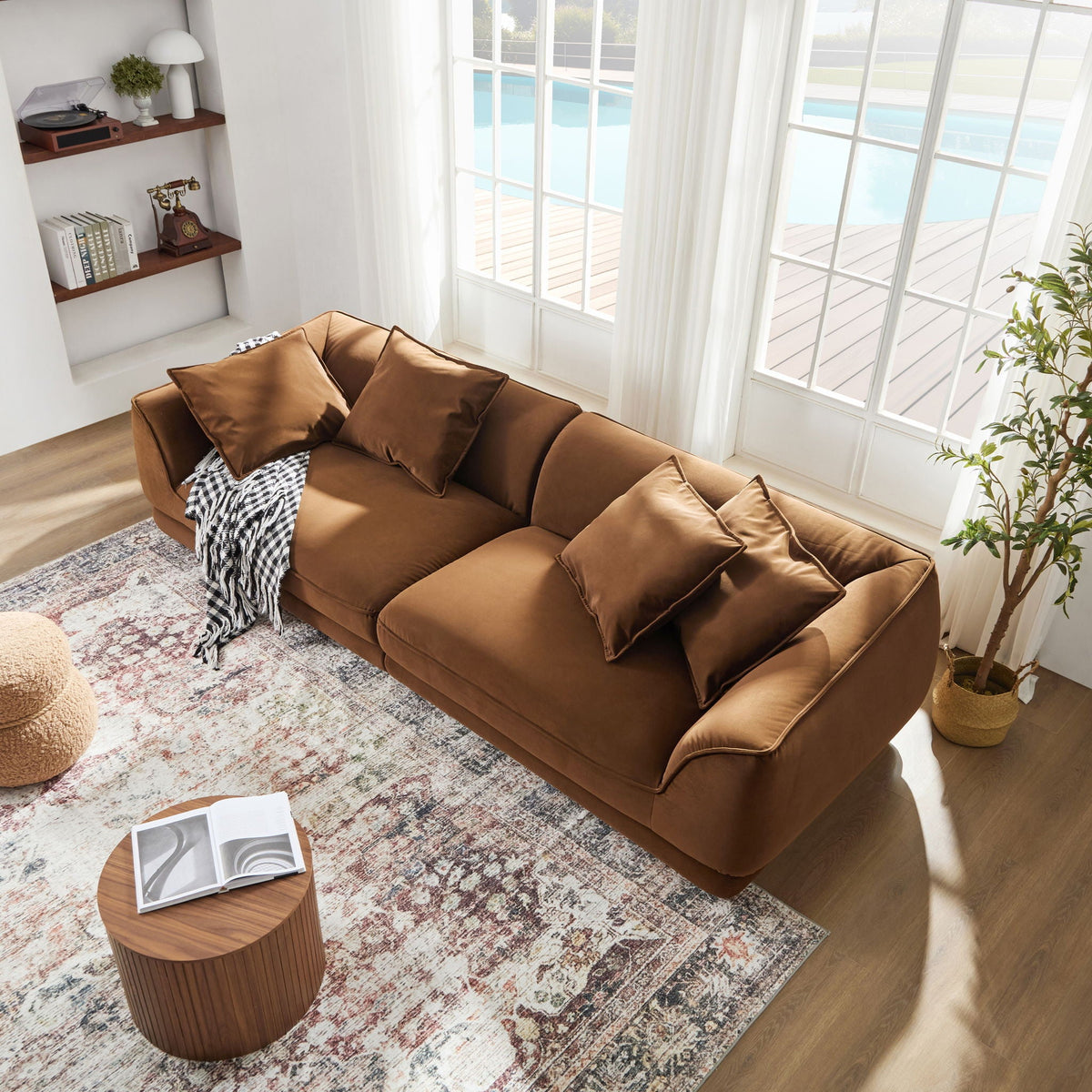 Nordic Modern Sofa With Removable Pillowcase and High Density Sponge - Dark Brown