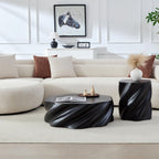Modern Petal Shape Side Table with Sculptural Base - Black