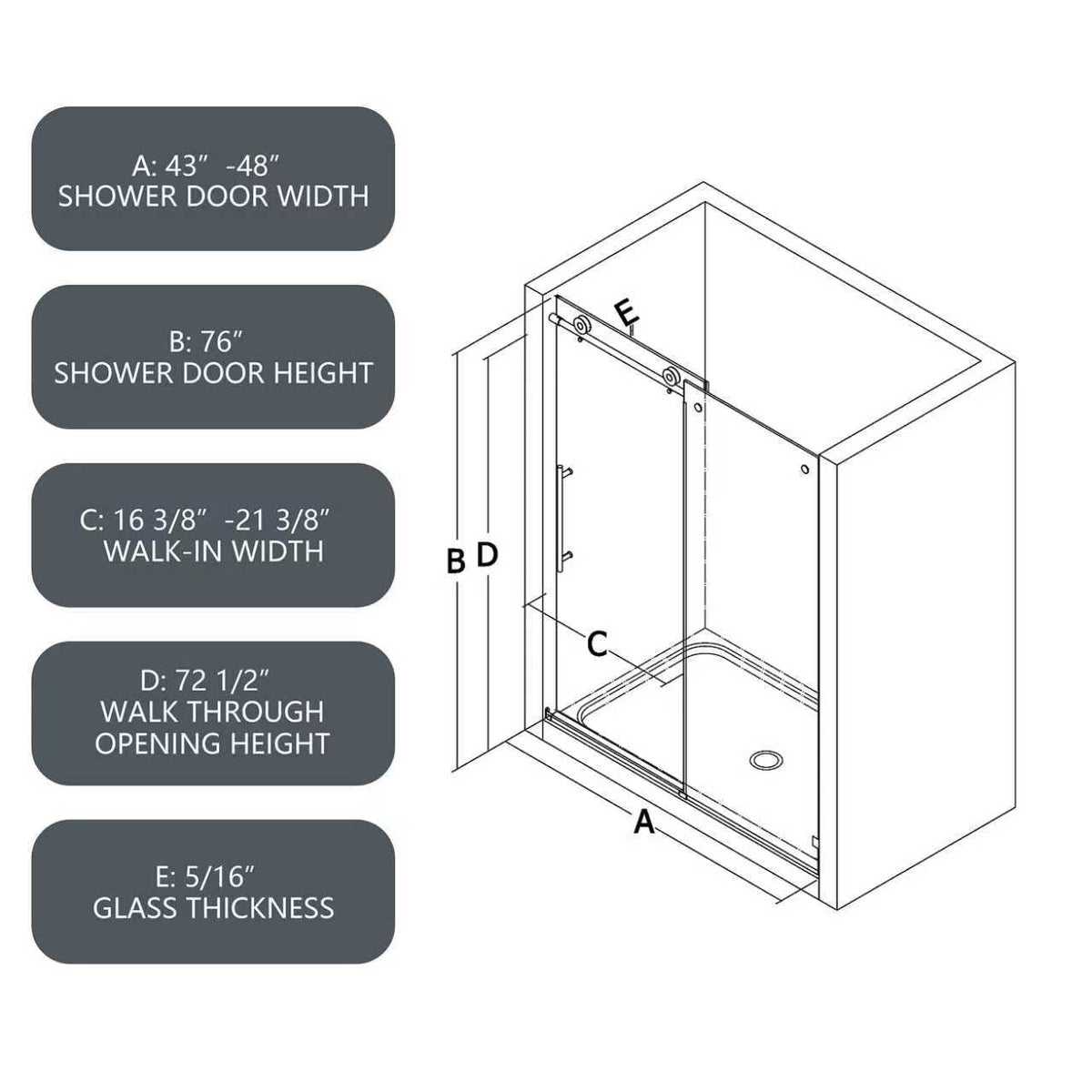 Brushed Nickel Frameless Shower Door with Soft Closing - 48 in x 48 in