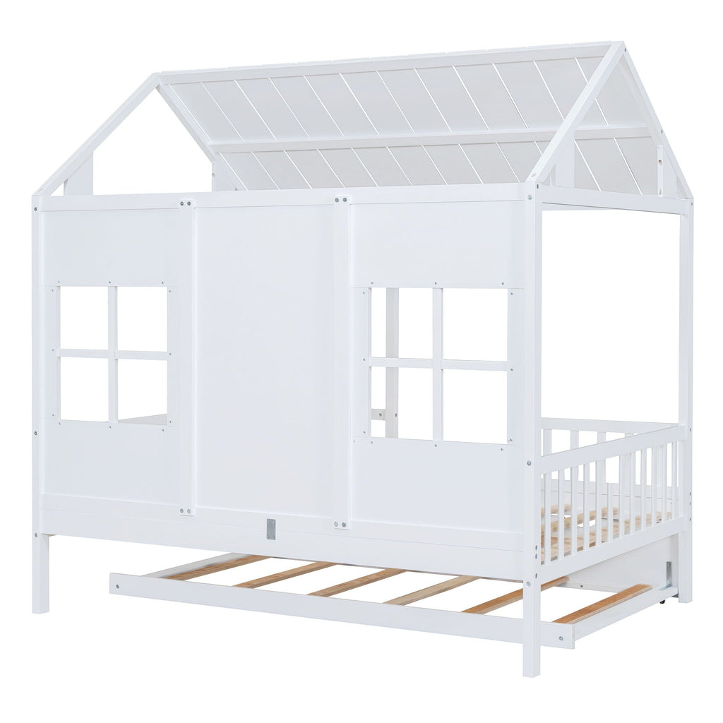 White House Bed with Trundle - Solid Pine, Full or Twin