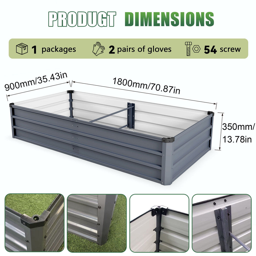 Large Galvanized Steel Garden Bed with Open-Bottom Drainage - Dark Gray