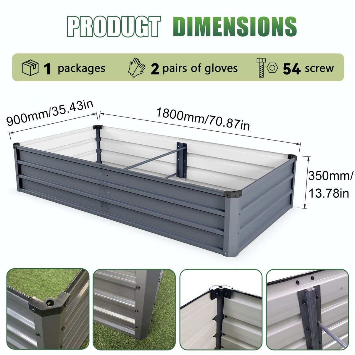 Large Galvanized Steel Garden Bed with Open-Bottom Drainage - Dark Gray