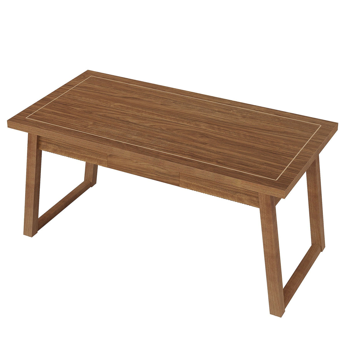 Walnut Brown Executive Desk with Drawer - Mid-Century Modern Wood