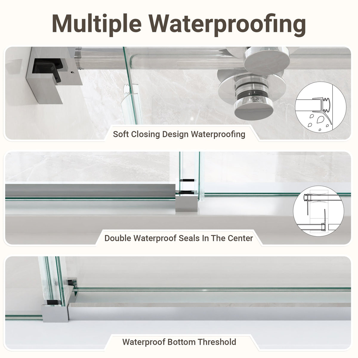 Frameless Single Sliding Shower Door with Stainless Steel Rollers - Chrome