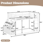 Twin Over Twin Bunk Bed with Storage Shelves and LED Lights - White