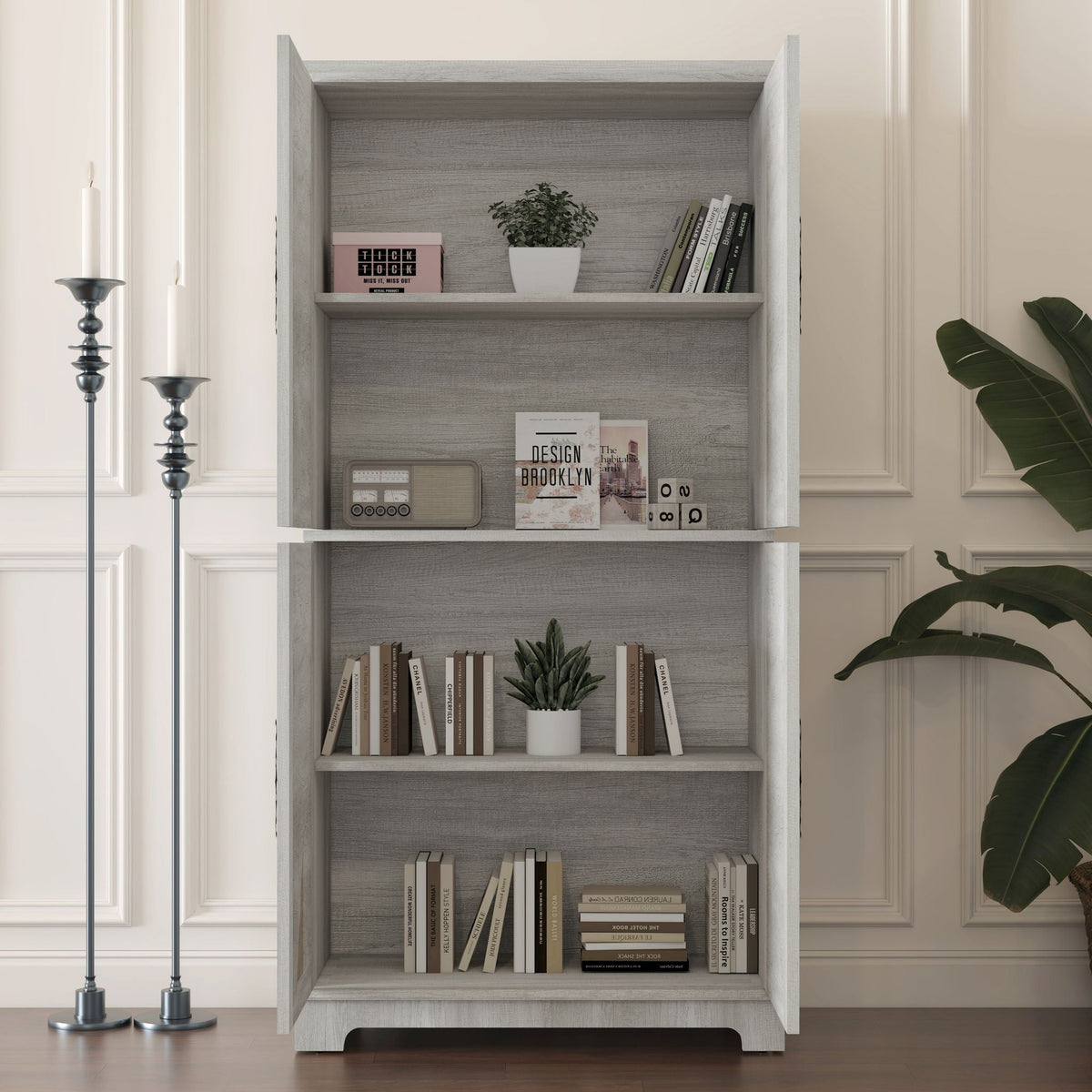 Modern Sideboard Buffet with Mirrored Doors and Adjustable Shelves - Dark Brown or Gray