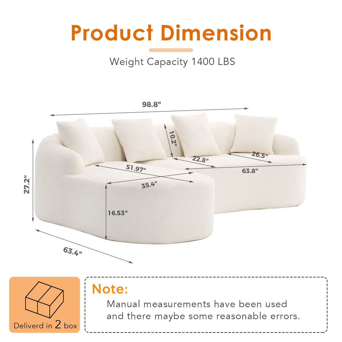 Combined Sofa with 4 Pillows