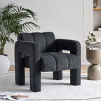 Boucle Upholstered Accent Chair with Solid Wood Frame - Beige, Dark Gray, Orange