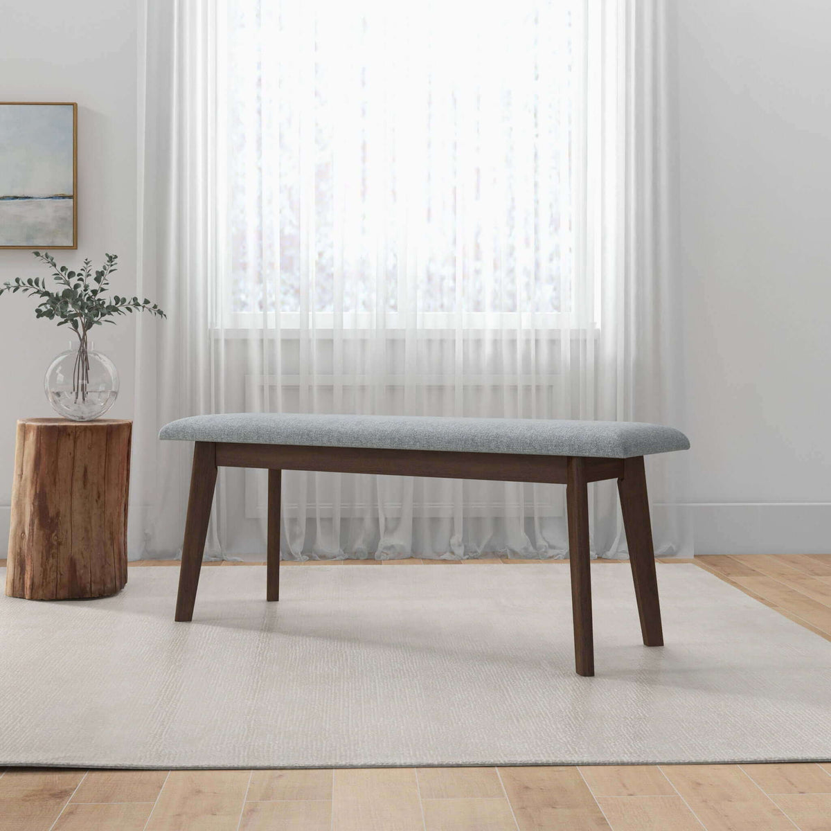 Carlos Upholstered Bench with High Density Foam Cushion - Gray