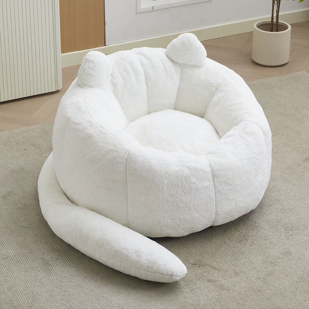 Cat Shaped Bean Bag Sofa with Long Tail - Faux Fur