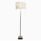 Gold Floor Lamp with Marble Base and Imitation Leather Shade