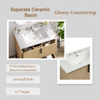 Bathroom Vanity With Ceramic Sink and Fluted Design - Dark Green, White, Light Brown