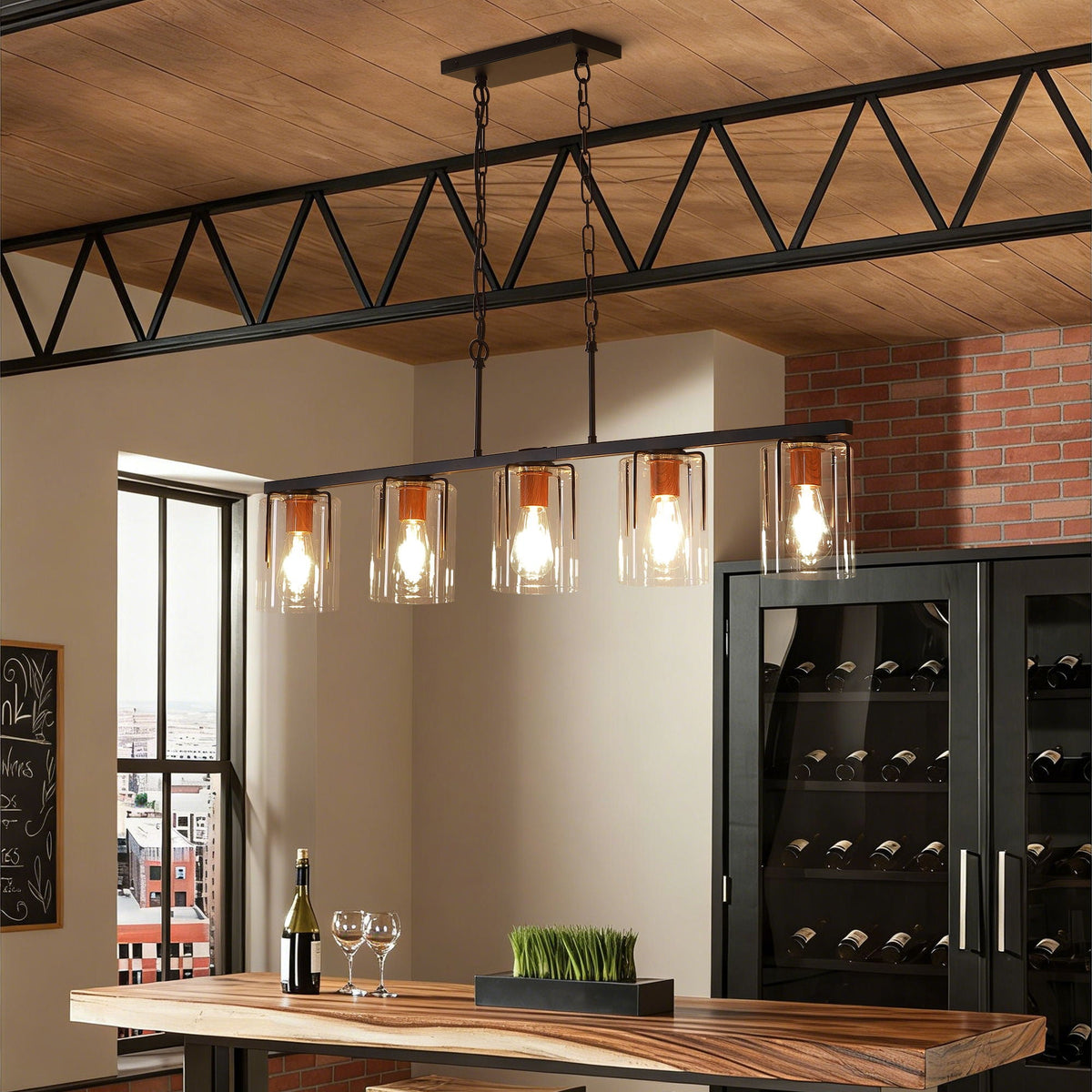 Adjustable Pendant Lighting with Clear Glass Shade - Black or Gold