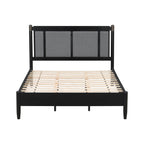 Solid Wood Queen Bed with 500 lbs Support and Fabric Headboard - Dark Grey