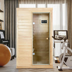 Canadian Hemlock Wood One Person Far Infrared Sauna with Bluetooth Audio - Natural