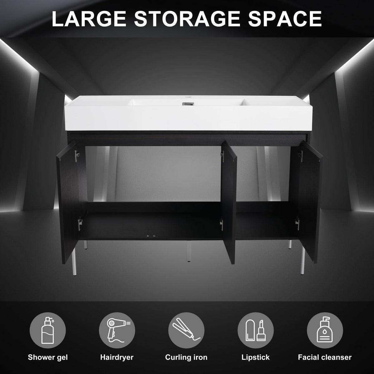 Freestanding Bathroom Vanity With Resin Sink And Storage Cabinet