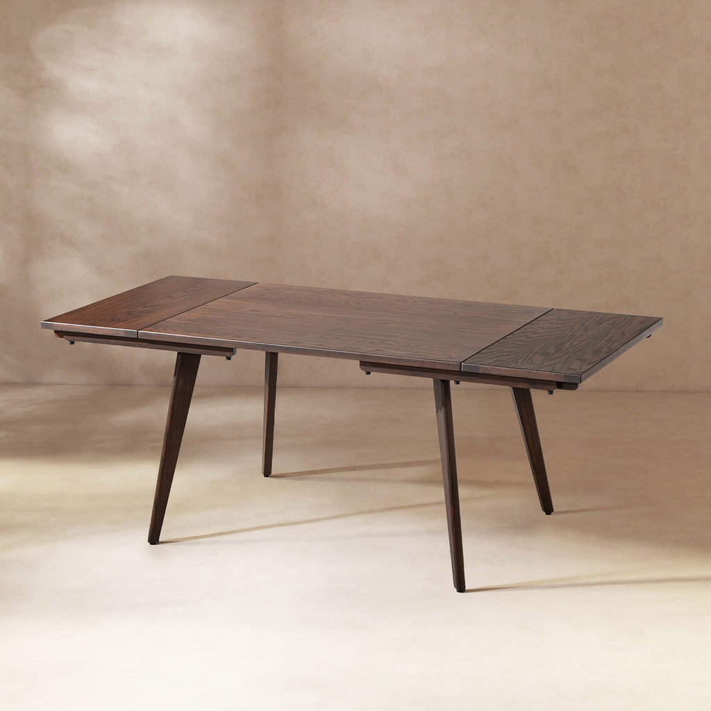 Capri 47-78.5" Solid Red Oak Dining Table with Extending Leaves - Dark Brown or Brown