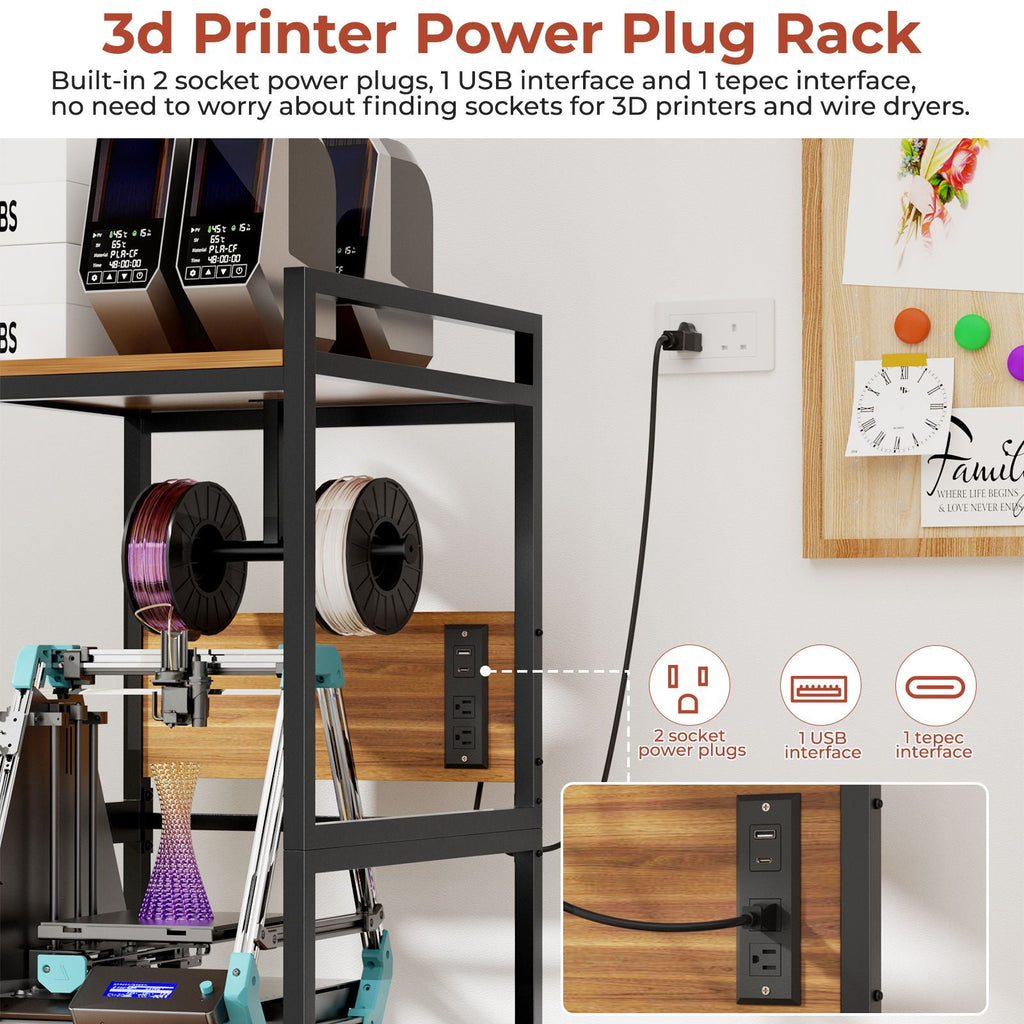 3D Printer Stand with Filament Storage and Power Panel - Black