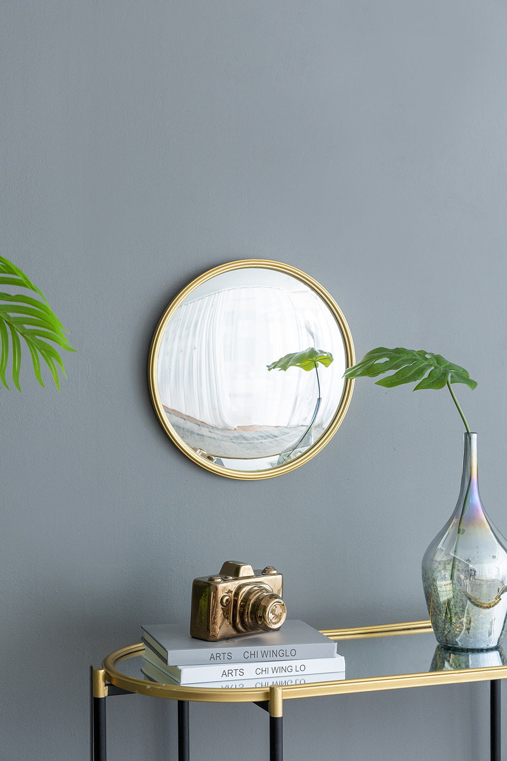 Round Mirror with Iron Frame - Gray