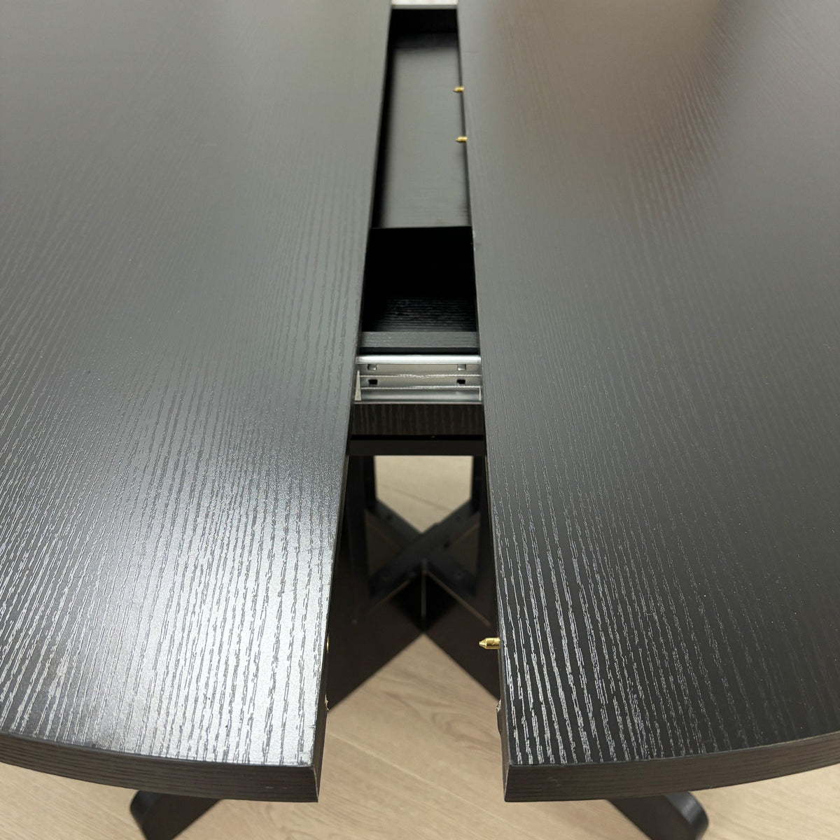 Expandable Oval Farmhouse Dining Table with Removable Leaf and X-Shaped Base - Black