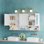 Wall-Mounted Mirror Medicine Cabinet with Adjustable Shelves and Open Storage