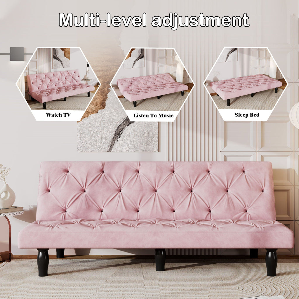 Sofa Bed With Adjustable Backrest with Premium Fabric – Black or Pink
