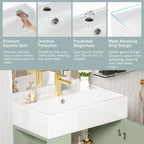 Bathroom Vanity with Single Ceramic Sink and Side Storage - Multiple Colors