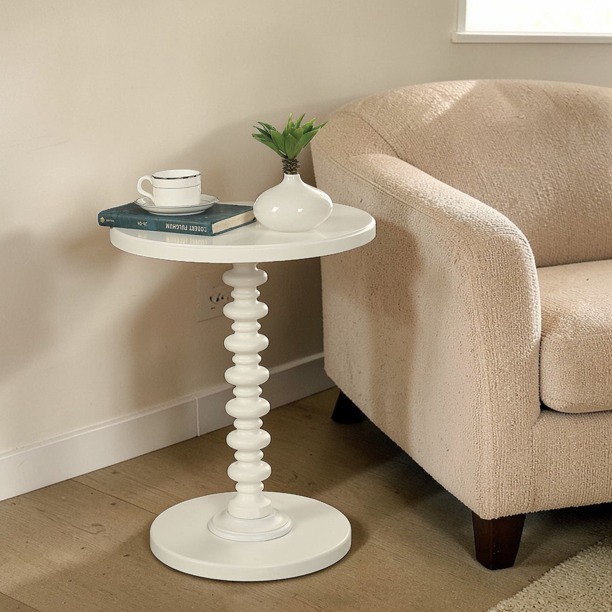 Round Accent Table with Pedestal Base - White or Dark Brown