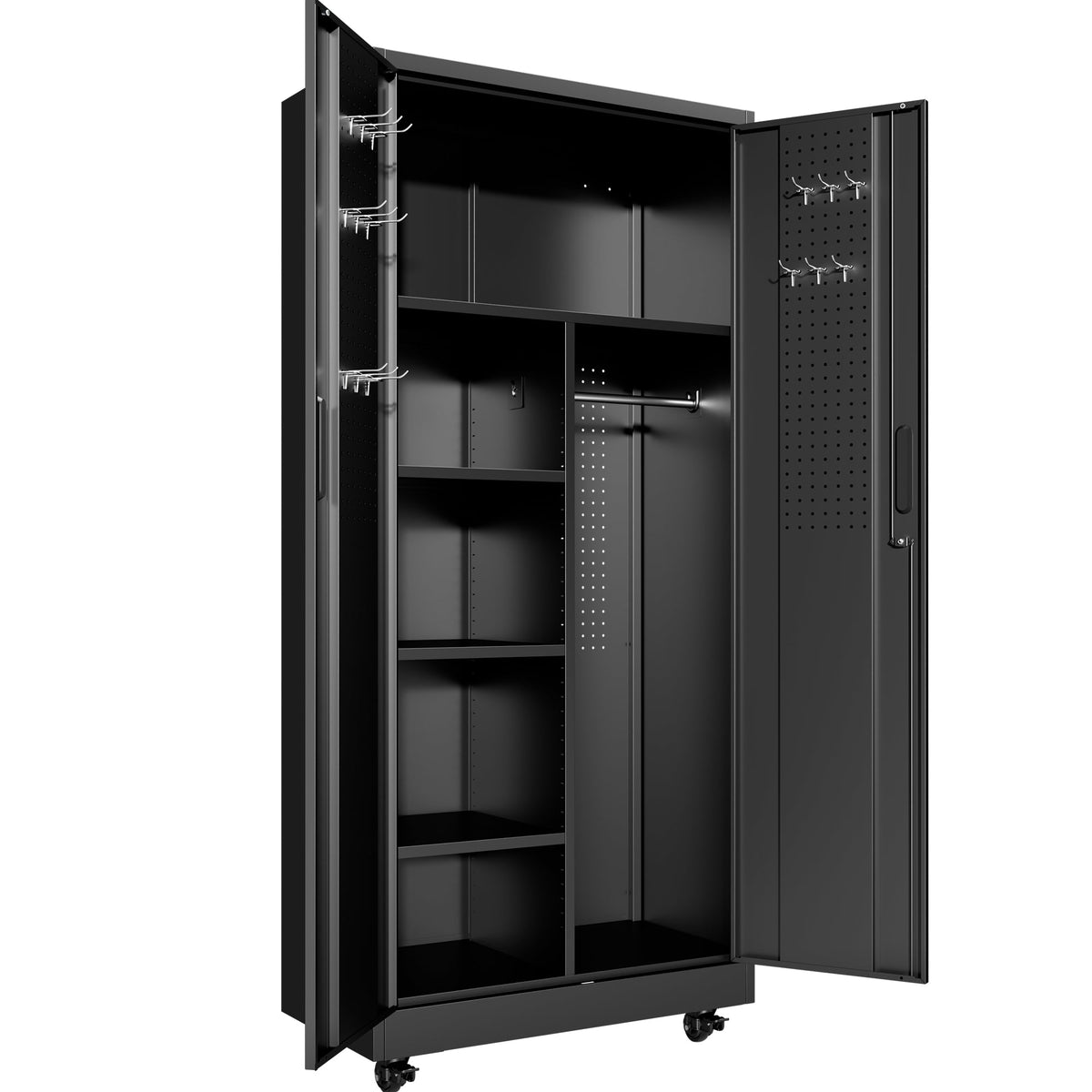Rolling Metal Storage Locker Cabinet with Lockable Doors - Steel