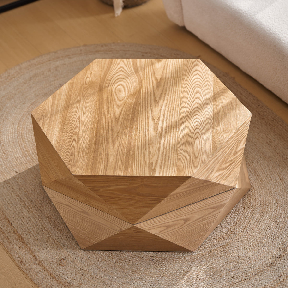 Retro Style Polygon Flip Top Coffee Table with Hidden Storage - Natural