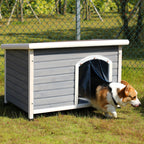 Medium Wooden Outdoor Dog House with Waterproof Roof and Elevated Floor - Dark Gray or Dark Red