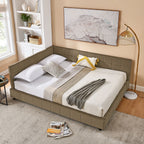 Mid-Century Storage Upholstered Tufted Bed Frame with Backrest and Armrests - Multiple Colors