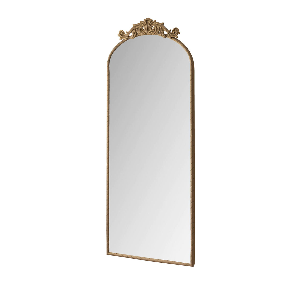 Vintage Arched Full Body Mirror with Carved Applique - Bronze or Pearl Silver