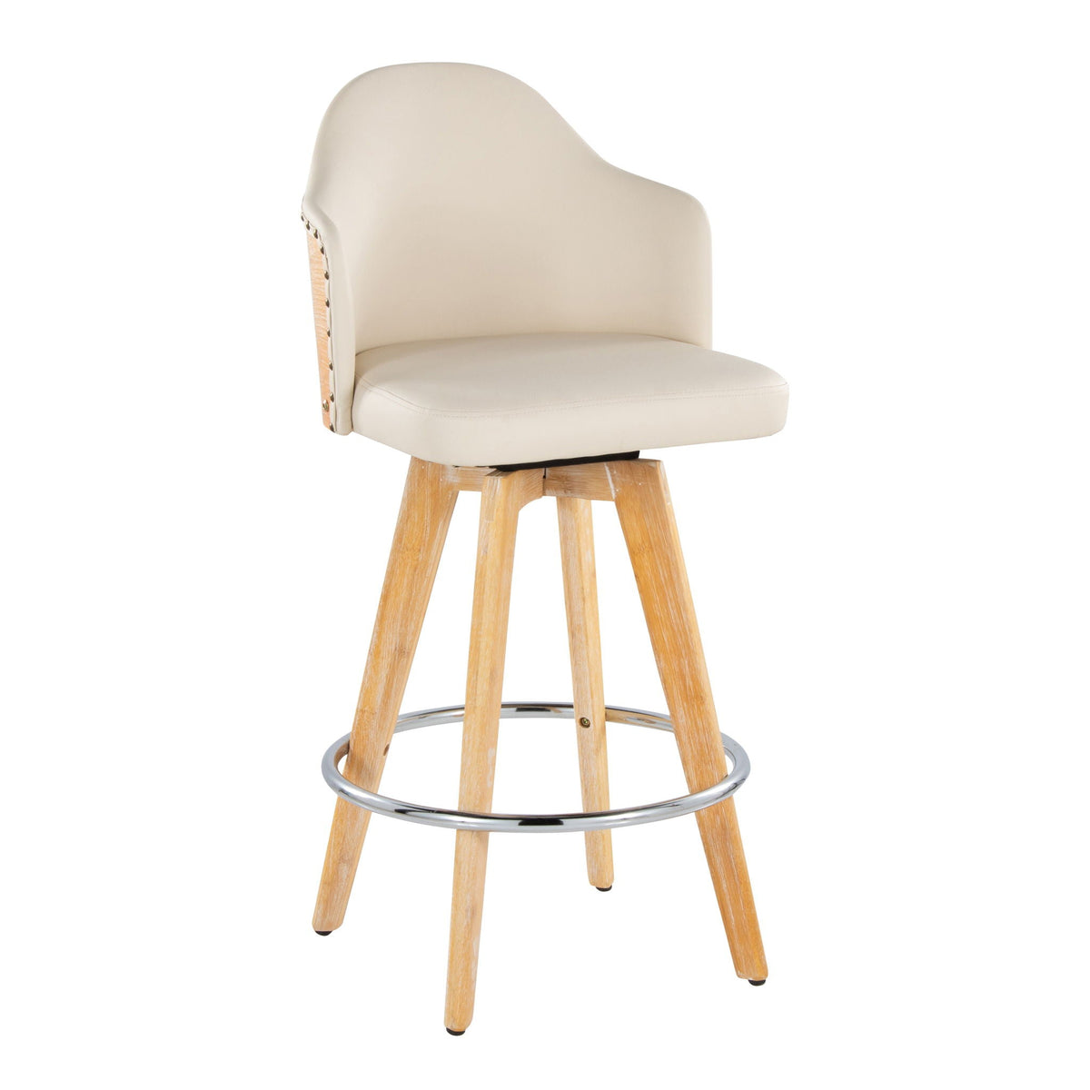 Contemporary Fixed Height Counter Stool with Bamboo Back & Swivel - Beige or Dark Gray