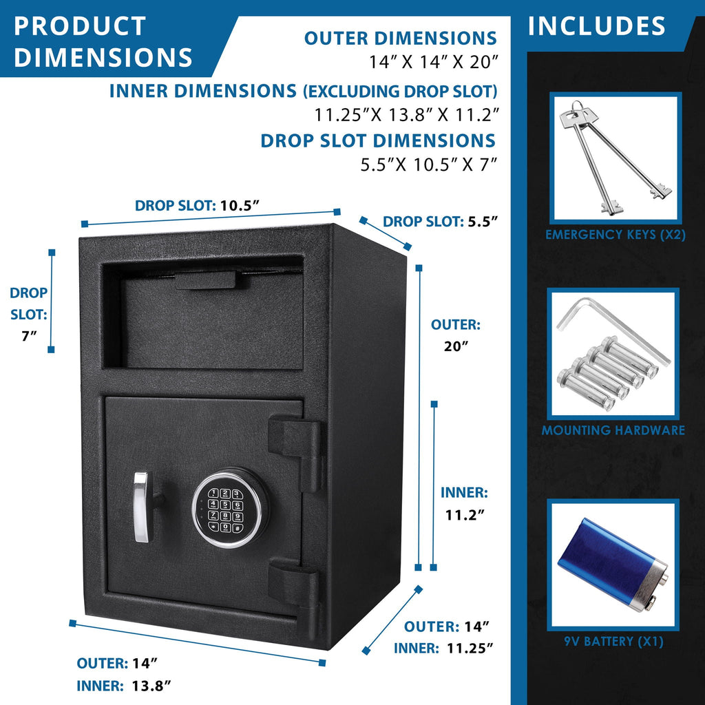 Solid Steel Keypad Depository Safe with Digital Access - Black