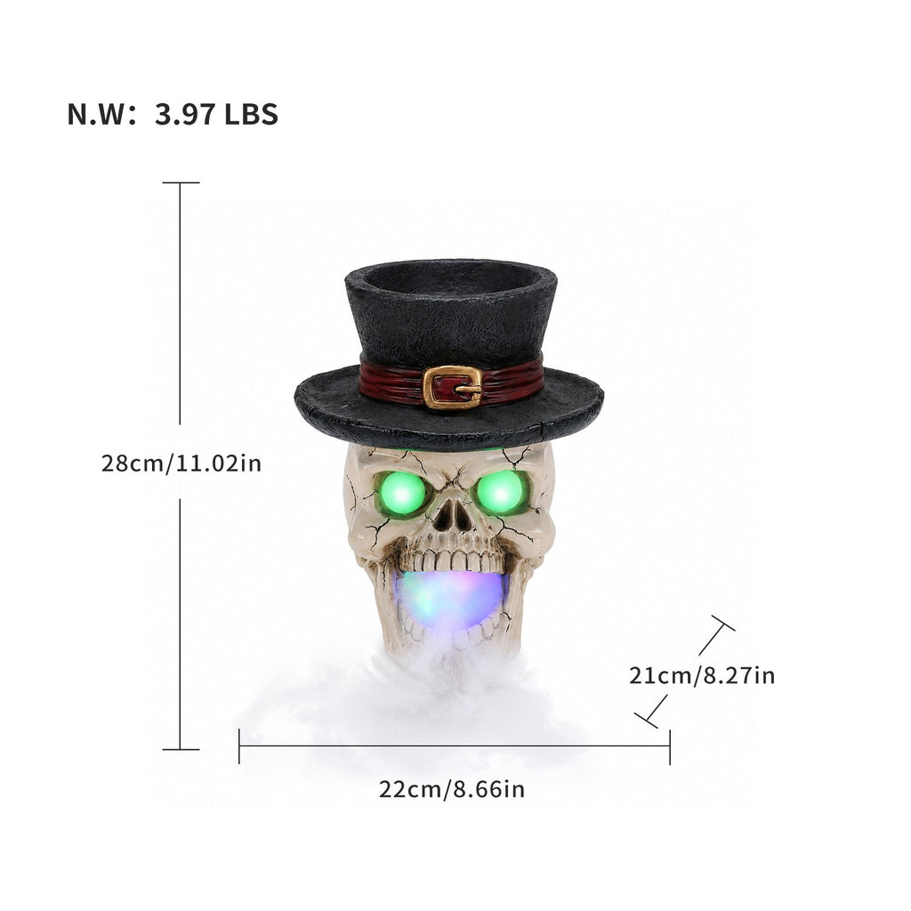 LED Light-Up Skull with Mist Maker - Resin Halloween Decor